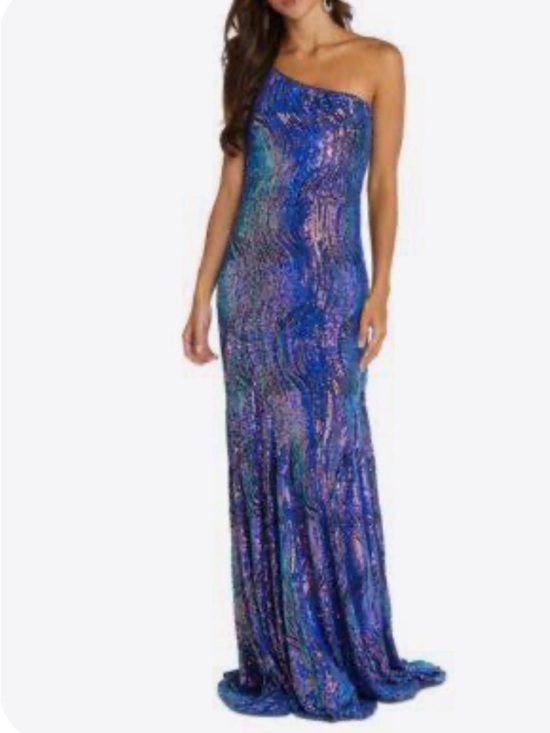 Nw Nightway Dresses & Skirts - One-Shoulder Sequin Gown in Iridescent Blue